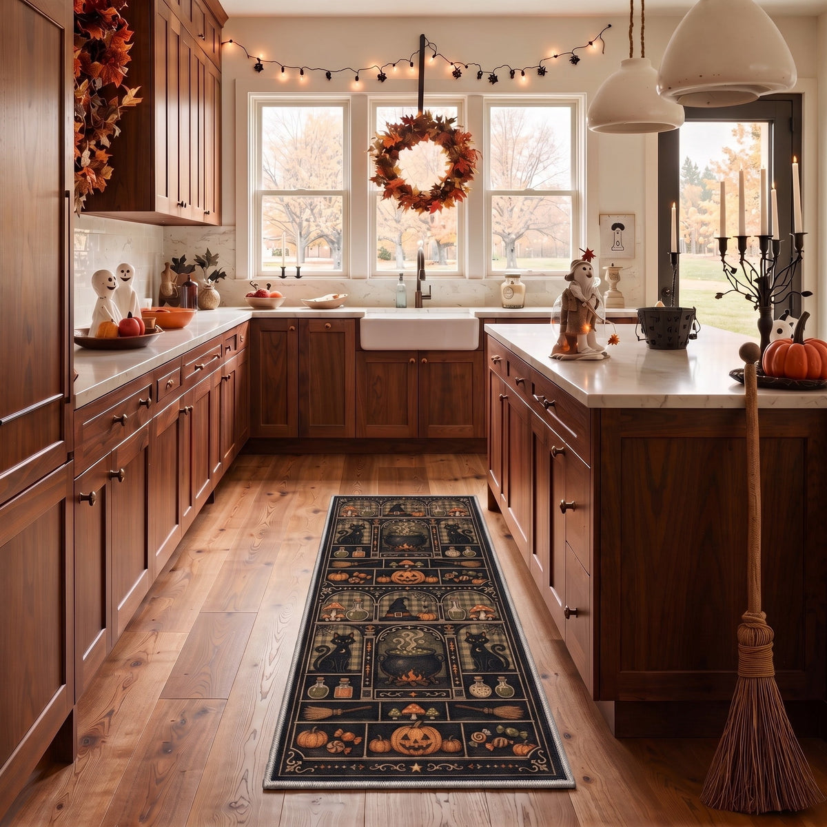 GENIMO 5'x7' Halloween Area Rug for Living Room, Washable Non Slip Soft Vintage Pumpkin Indoor Rug for Bedroom Dining Room Home Office, Antique Moss