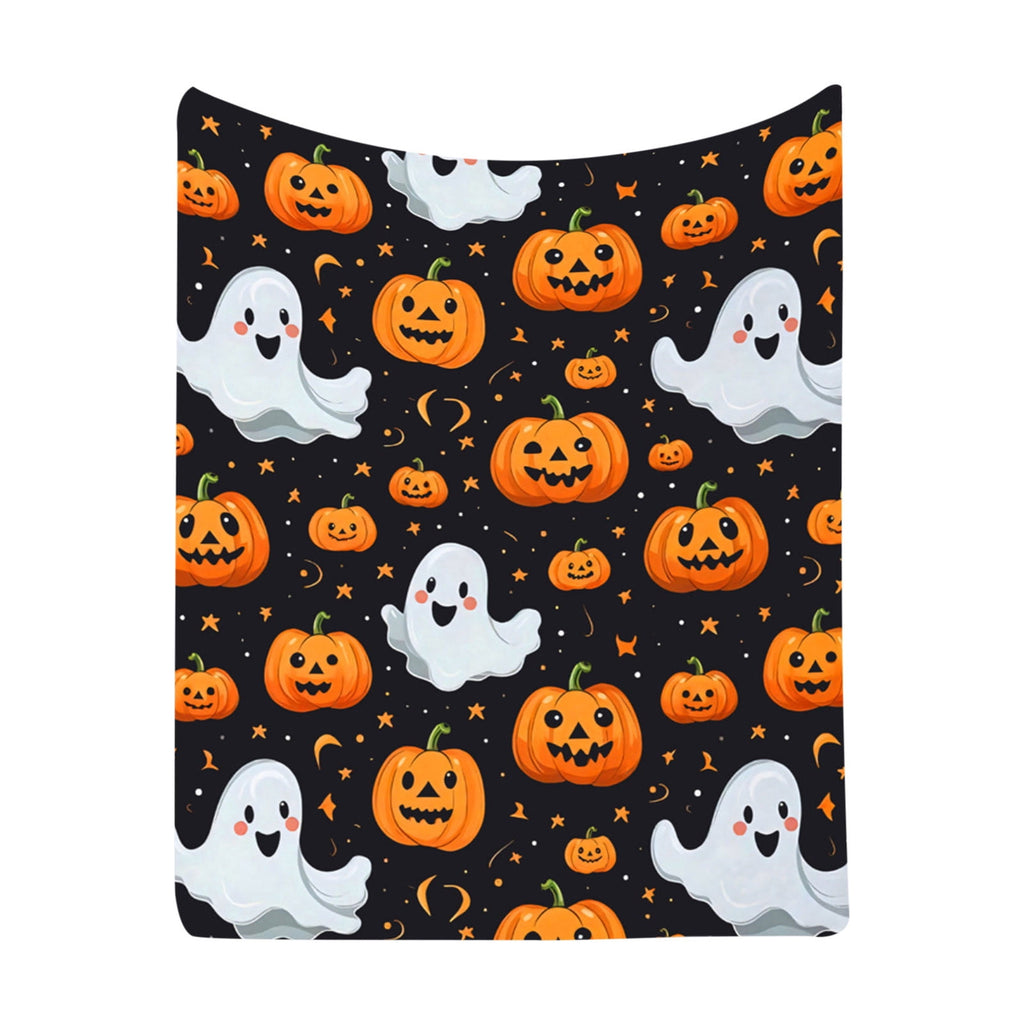 Halloween blanket,Halloween Print Throw Blanket Flannel Soft Cozy Decorative Nap Blanket with Ghost Pumpkin Skull for Office Bedroom Sofa Camping Travel(100x150cm/39x59 Inch),Black