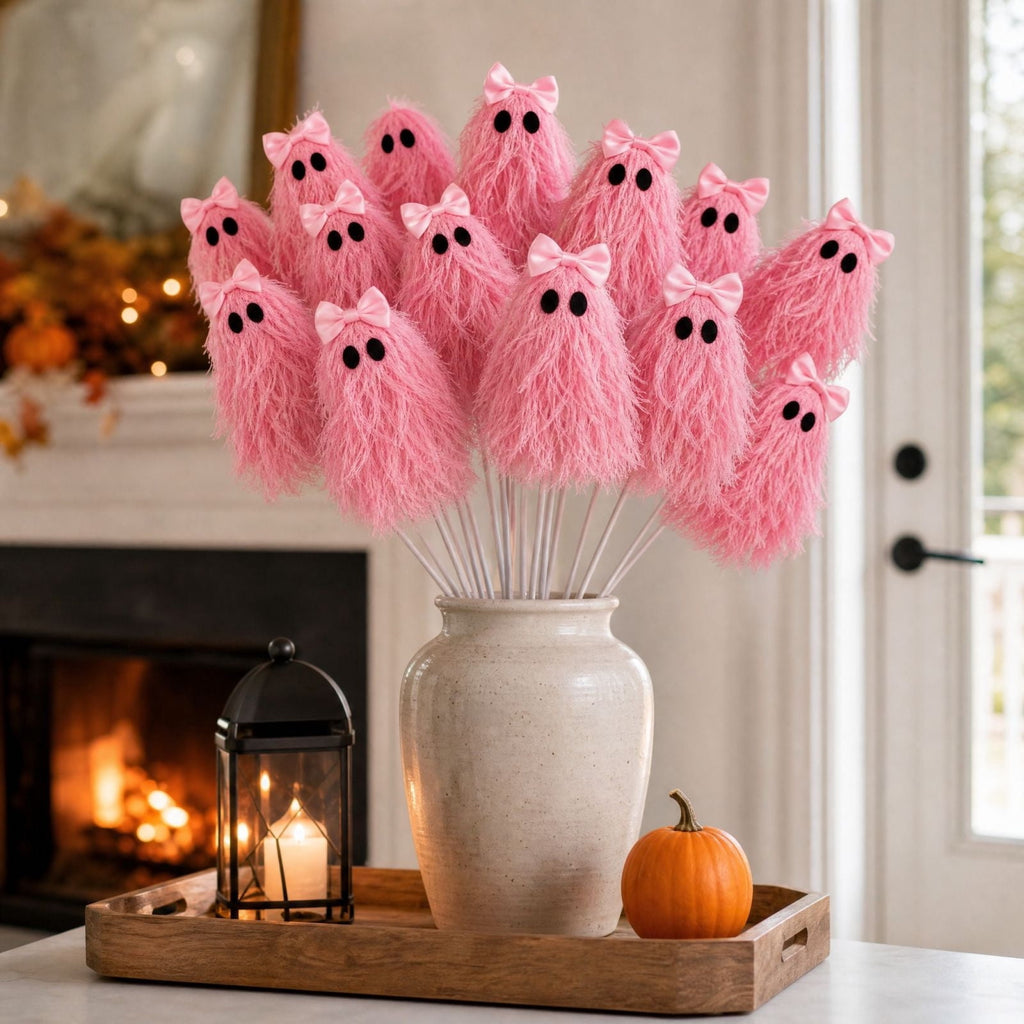AuroraX Halloween Ghost Decor Outdoor Halloween Decoration Courtyard Tabletop Desktop Haunted Halloween Decoration for Yard Garden Pink