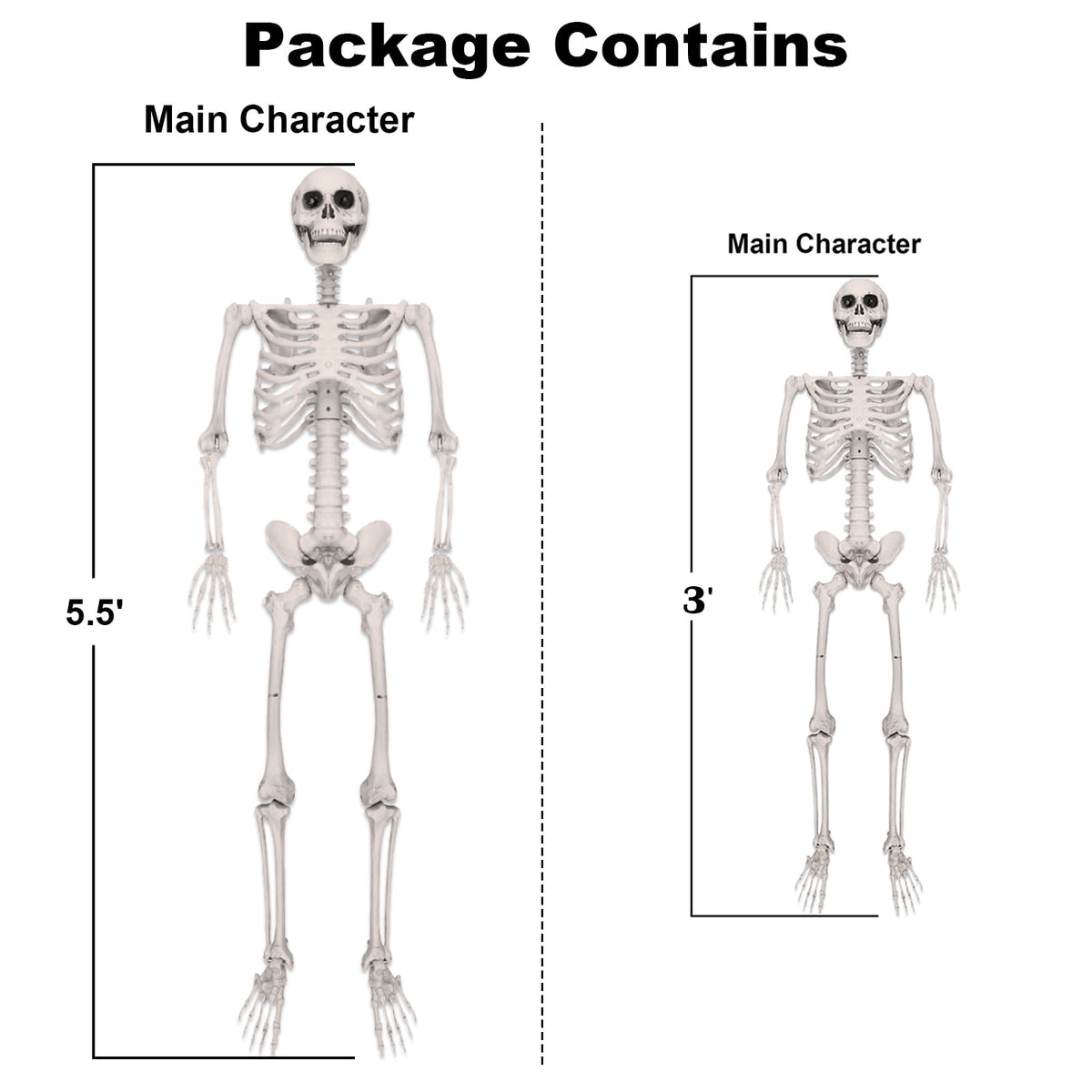 Gamexcel Scary Props Decoration, with Bag, Halloween Skeleton Bones Skull, Life Size, for Graveyard Scene Haunted Houses, 35 Pieces