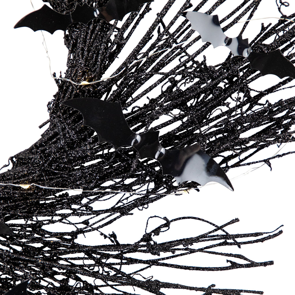 Northlight Lighted Halloween Twig Wreath with Bats - Warm White LED Lights - 22" - Black