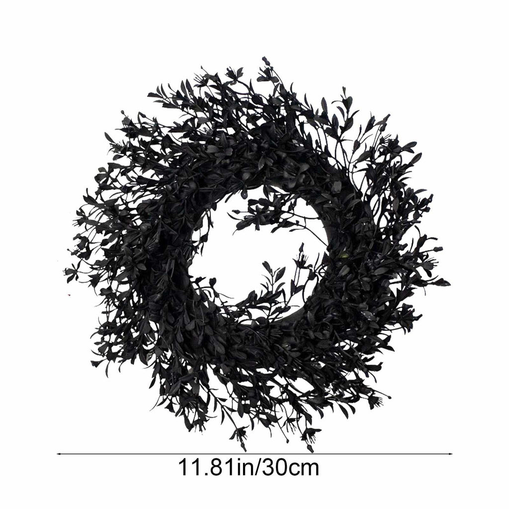 Black Halloween Wreath Decoration, Artificial Dark Leaf Door Garland For Halloween Thanksgiving Fall Festival, Gothic Front Door Wall Fireplace Window Porch Party Home Decor
