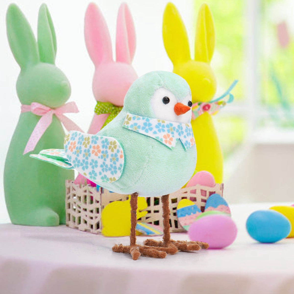 Chanana Easter Plush Bird Decorations Bird Figurines Table Ornament Cute Sparrow Fabric Sparrow Ornaments Centerpieces Table Tiered Tray Fireplace Spring Home Decor Tabletop Holiday Decorations