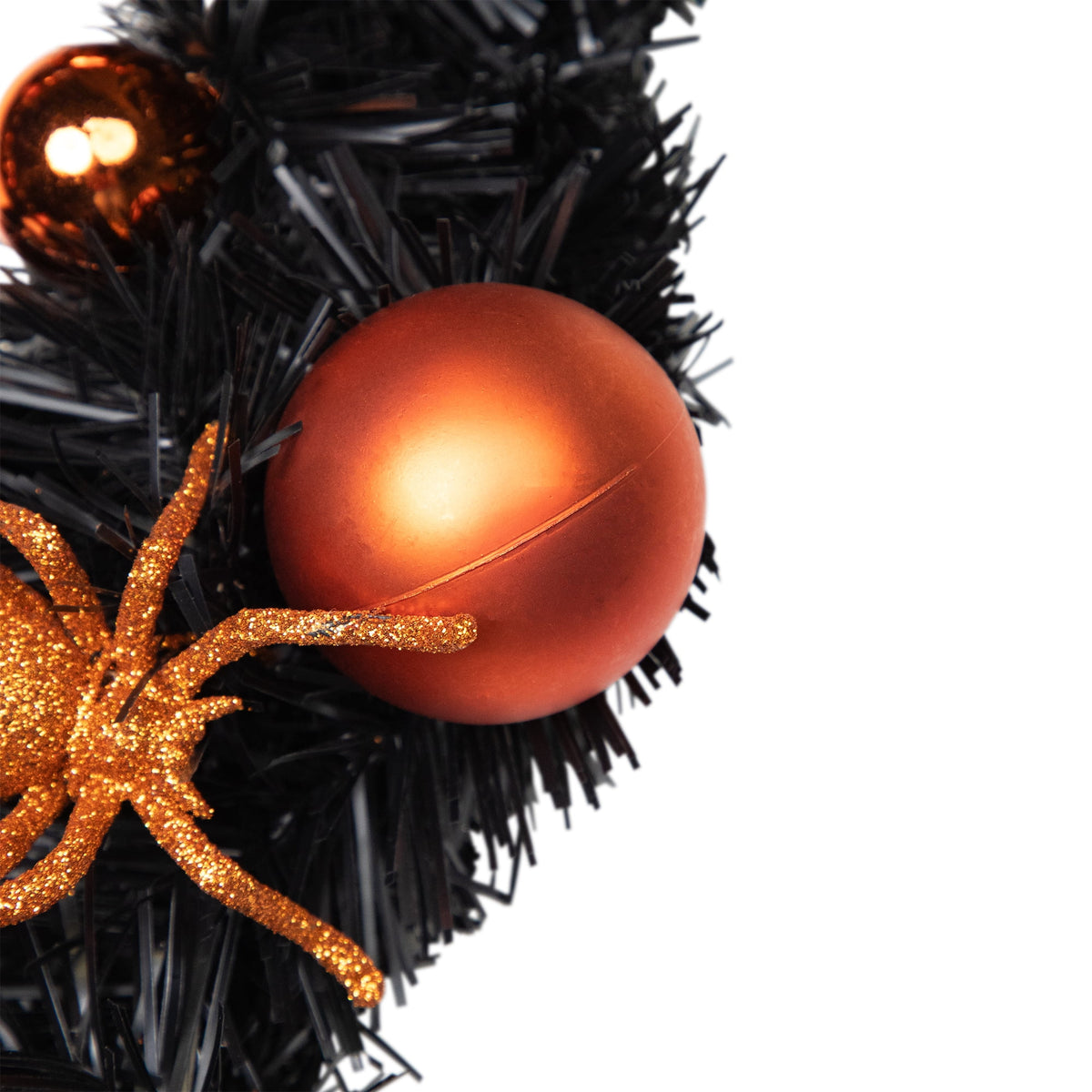 Northlight Spiders and Ornaments Small Tinsel Halloween Wreath - 18" - Orange and Black - Unlit