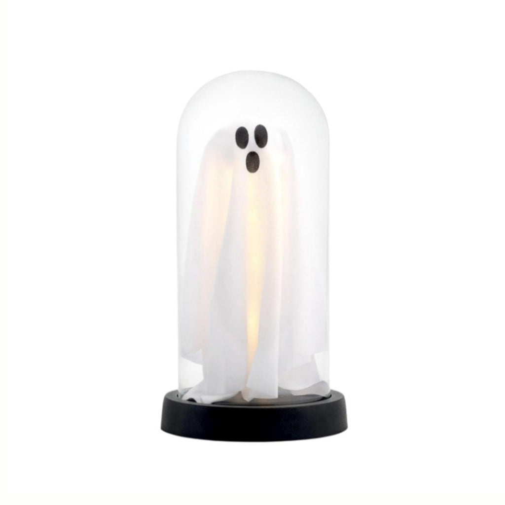 Orangide Halloween Ghost Cloche Night Light Fabric Ghost Lamp with Glass Dome for Mantel Shelf Spooky Party and Home Decor Ornament