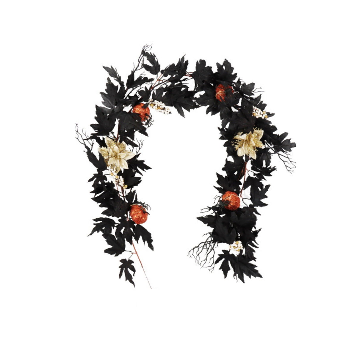 Halloween Artificial Maple Leaf Pumpkin Vine with LED Lights 67-71 Inch Lighted Fall Foliage Garland for Home Halloween Holiday Party Decor