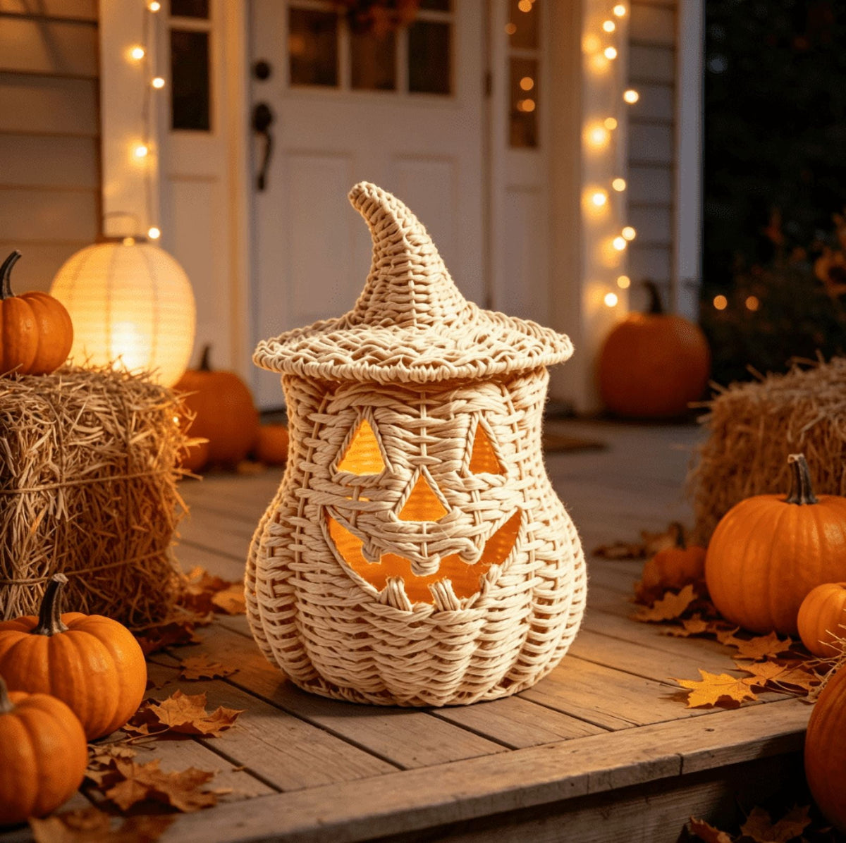 THOPBPRK 2026 Black Halloween Woven Pumpkin Jack-O'-Lantern, Halloween Decorations Pumpkin, USE LED Candle, Rattan Fall Halloween Decor for Home, 1Pack 11.8 Inch A