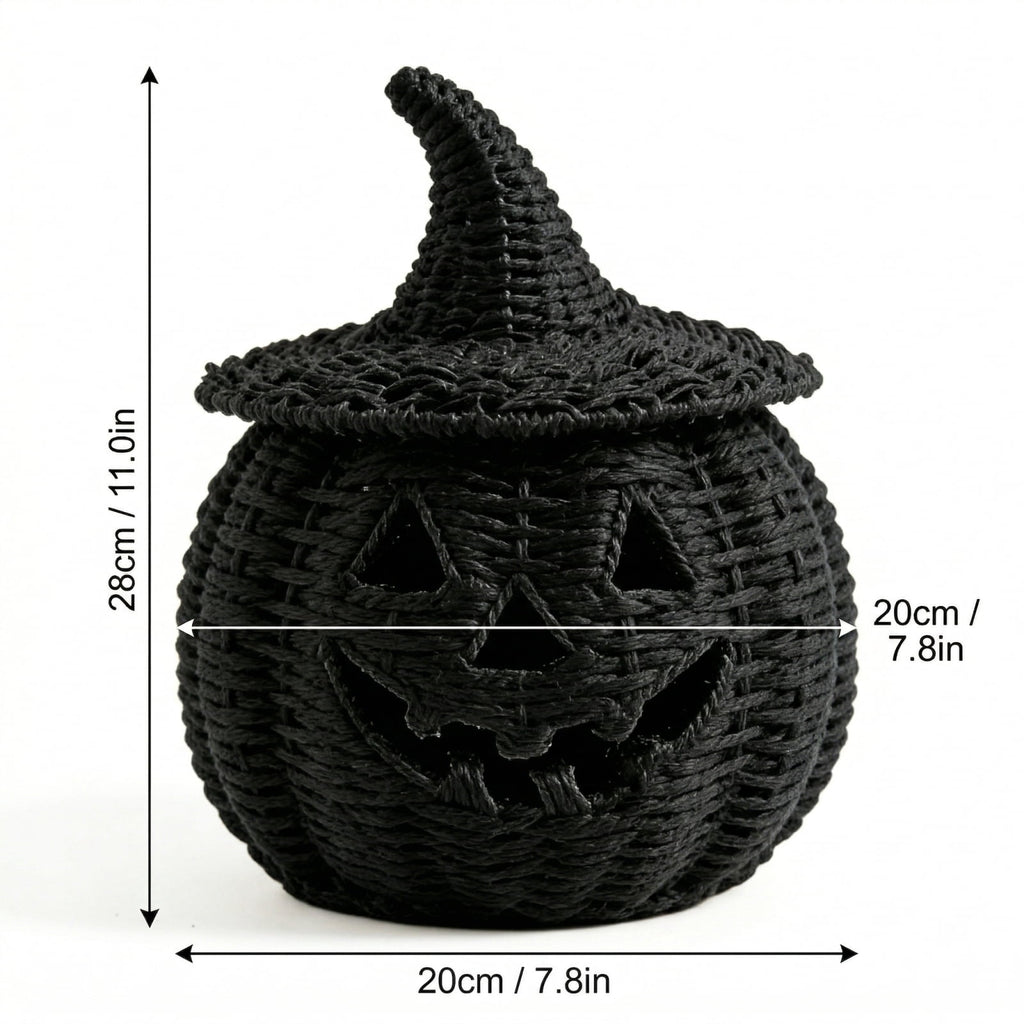 THOPBPRK 2026 Black Halloween Woven Pumpkin Jack-O'-Lantern, Halloween Decorations Pumpkin, USE LED Candle, Rattan Fall Halloween Decor for Home, 1Pack 11.8 Inch A