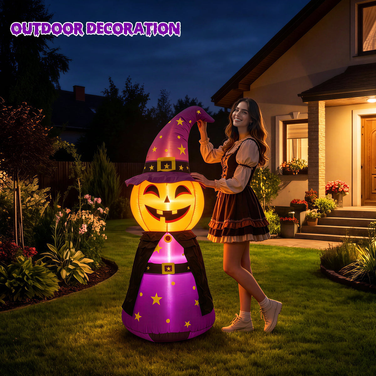 MAGOTAN 8 ft Halloween Inflatable Pumpkin Halloween Inflatable Pumpkins Ghost Tombstone Outdoor Yard Decoration Build-in 7 LED White Lights