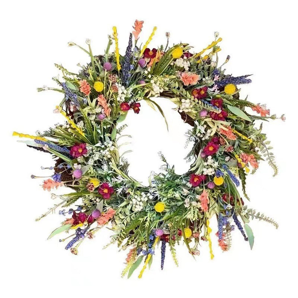 Texas Wildflower Wreath Spring And Summer Plastic Wreath Home Patio Door Hanging Decoration Simulation Dried Flowers For Halloween Thanksgiving Christmas(Green)