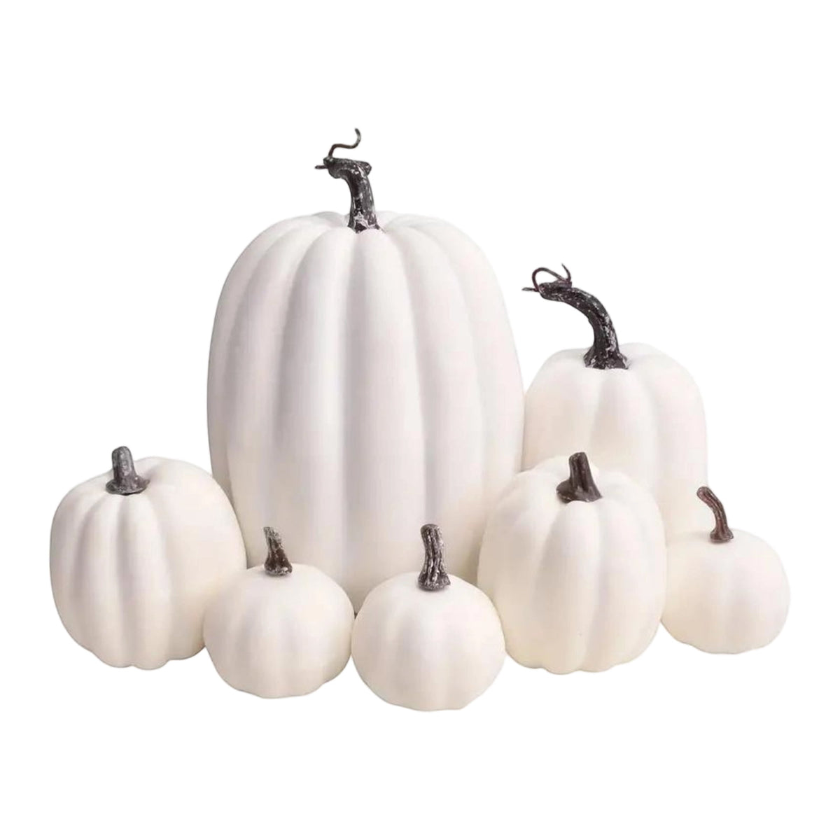 7 Pc Artificial Pumpkin Set Fall Halloween Decor, Rustic Harvest Thanksgiving Table Centerpiece for Home Farmhouse Kitchen Display