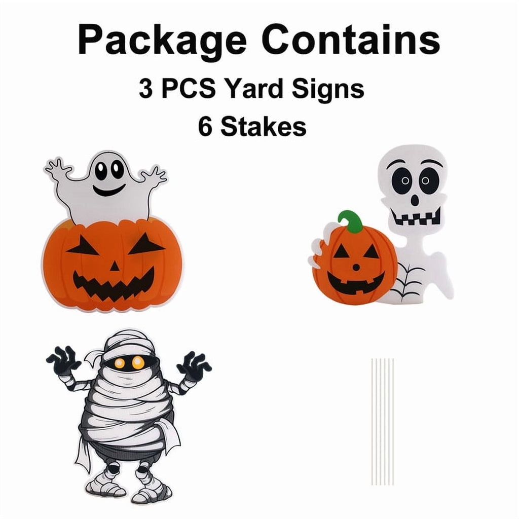 DUNCHATY 3-Pack Halloween Yard Signs - Pumpkin, Ghost, Monster Outdoor Decor