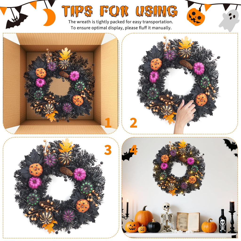 Garvee Halloween Wreath for Front Door, 18 Inch/20 Inch Fall Wreath for Indoor Outdoor Wall Window Porch Patio Garden Farmhouse Home Party Prom Decoration