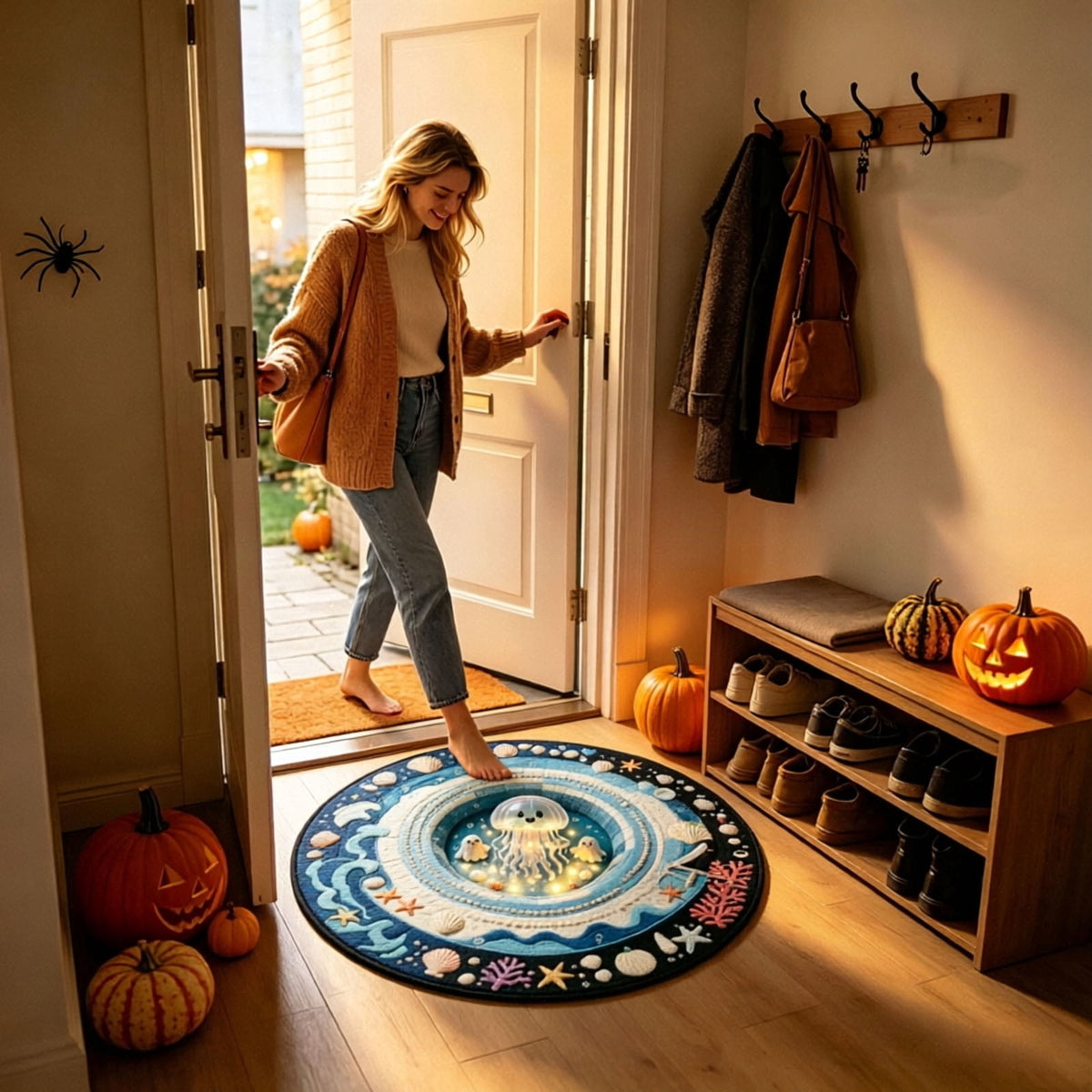 Win s Way 3D Illusion Round Halloween Rug Optical Illusion Doormat Non- Washable Entryway Decor Spooky Fall Front Door Mat for Party Decoration Available in 15.8/23.6/31.5 Inch