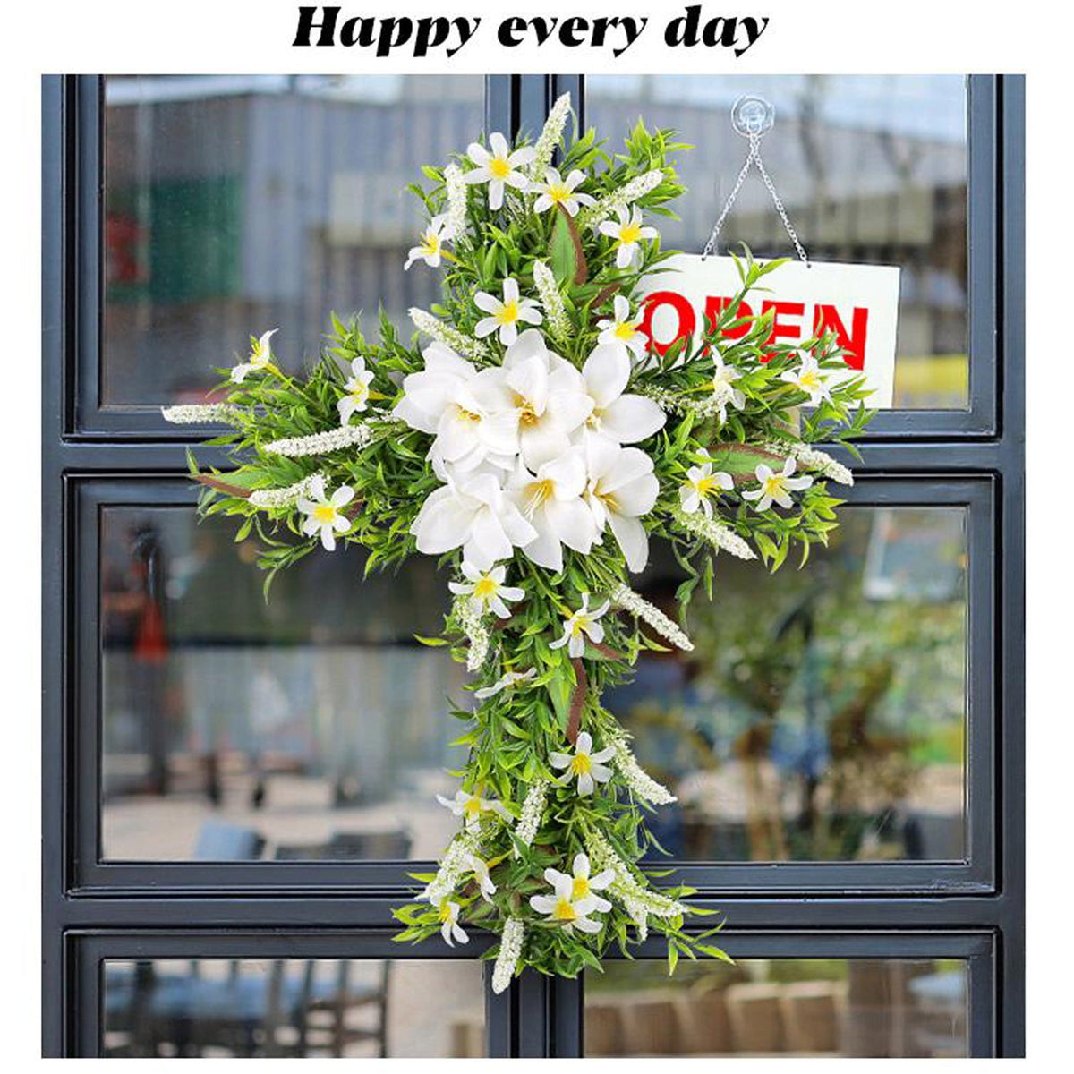 XEOVHV Easter Front Door Wreath Cross, 19.7 inch Easter Cross Wreath, Rustic Farmhouse Easter Decorations Sign Hanging Cross Wedding Floral Pastel Patio Summer Outside Decor