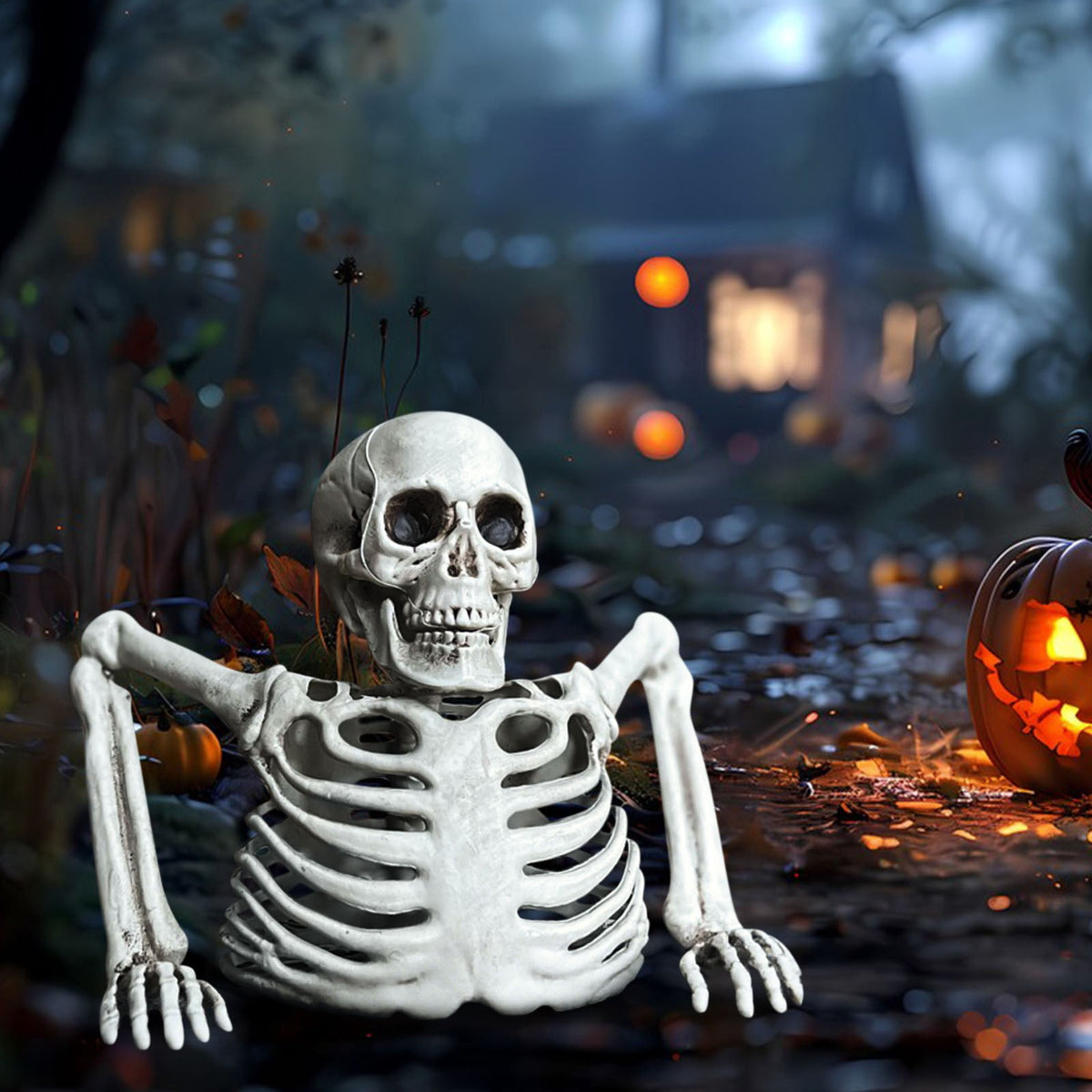 NOBRAND Halloween Decorations Outdoor Tabletop White Plastic Half Skeleton Halloween Prop Decoration