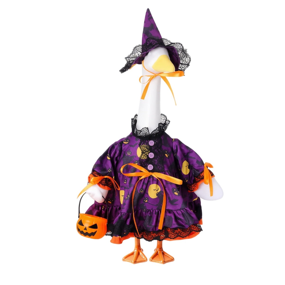 Halloween Garden Porch Decor, Porch Goose Outfits Halloween, 23 Inch Porch Goose Outfits, Witch Dress and Hat Set, Fits 23X11X26 Inch Standing Plush Goose for Front Porch Lawn
