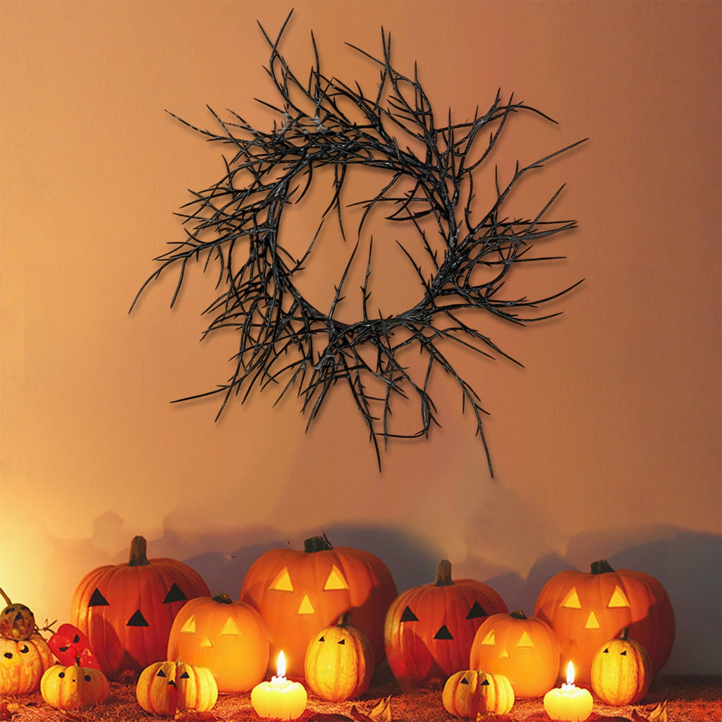 Halloween Wreath, Black Twig Wreath for Front Door, Artificial Spooky Branch Decor for Indoor Outdoor Home Party, Wall Hanging Ornament