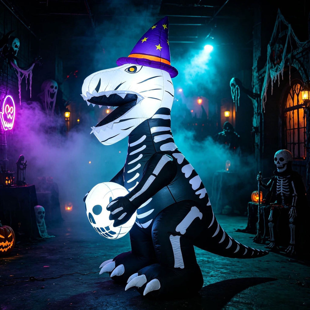 Hvmvliv 7.8ft Outdoor Halloween Inflatable Decoration with Ground Stakes Creepy Inflatable Dinosaur for Outdoor Courtyard Party Scene Layout Black