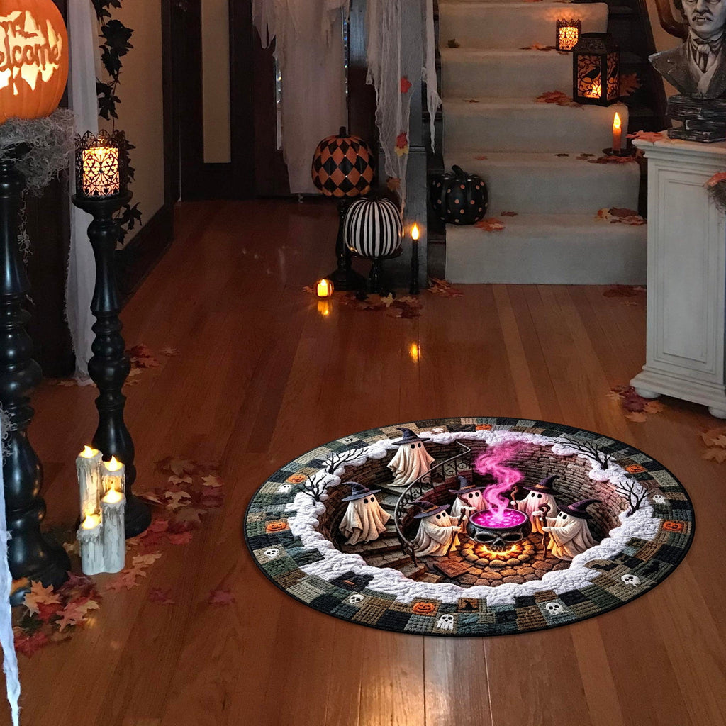 Sulaicai 3D Optical Illusion Halloween Round Rug, Spooky Ghost Pumpkin Print Absorbent Doormat, Non Slip Washable Floor Mat for Indoor Entryway Living Room Halloween Home Decor, 15.7 Inch