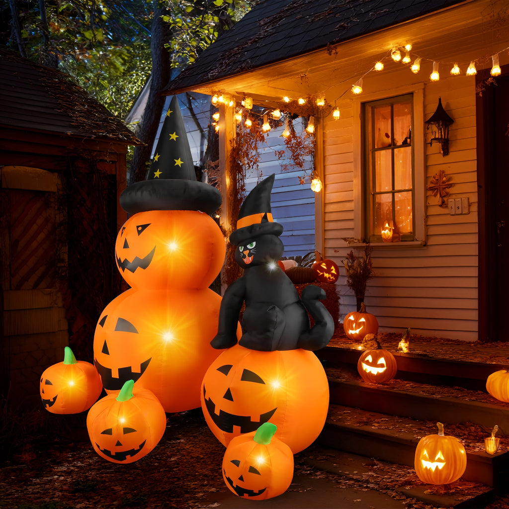 MAGOTAN 8 ft Halloween Inflatable Pumpkin Halloween Inflatable Pumpkins Ghost Tombstone Outdoor Yard Decoration Build-in 7 LED White Lights