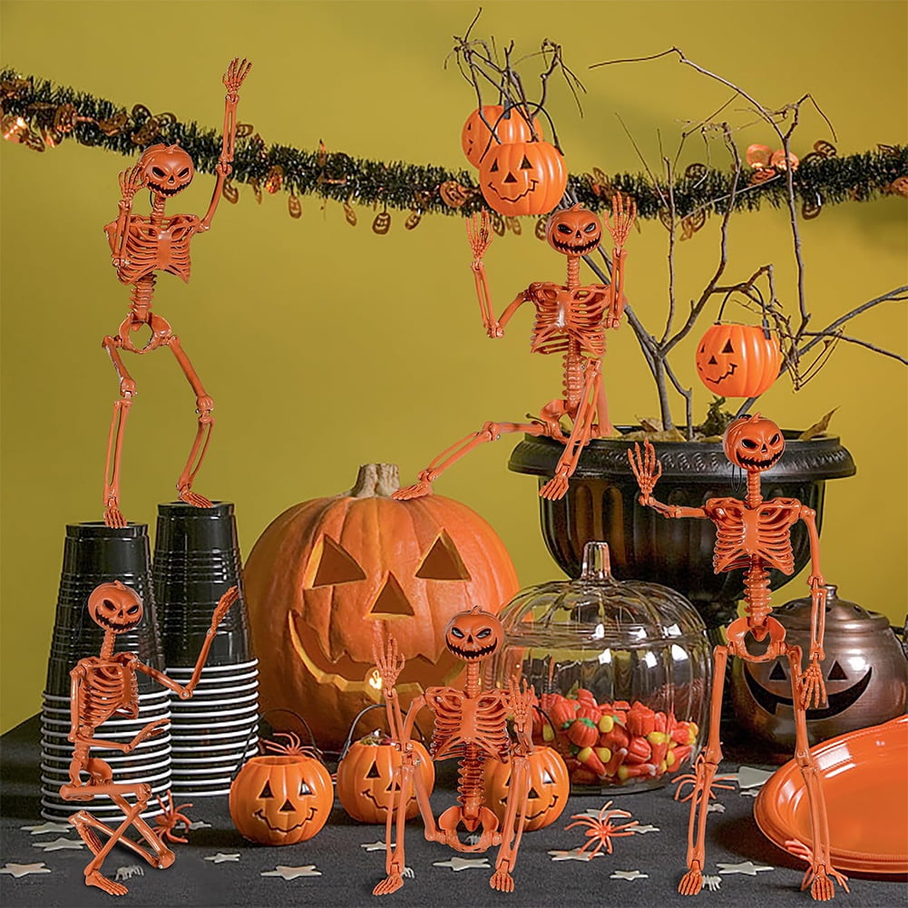 2Pcs 15" Halloween Pumpkin Skeleton for Yard Garden Props Halloween Party Decor