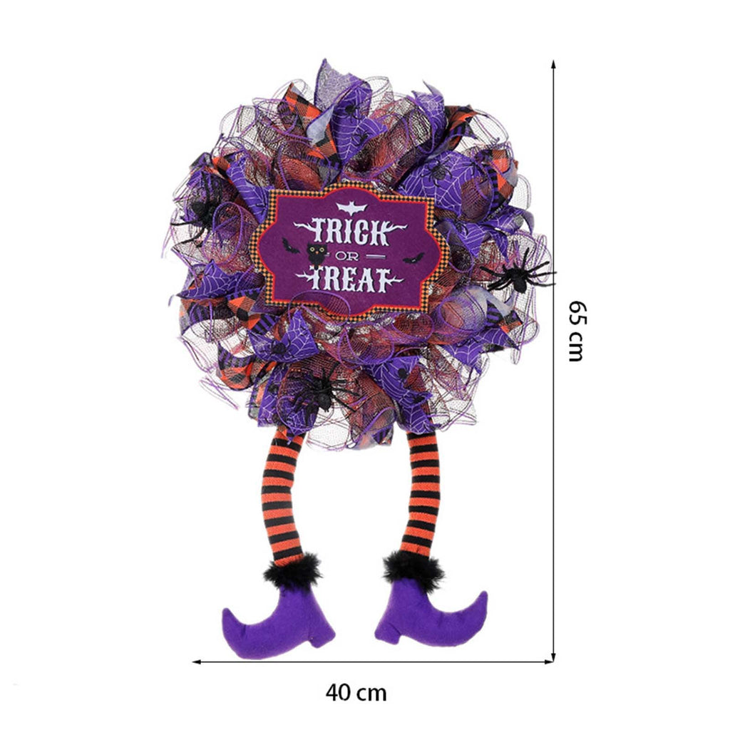 Halloween Wreath with Witch Legs,Purple Door Hanging Garland Front Door Wall Decorations Witch Garland