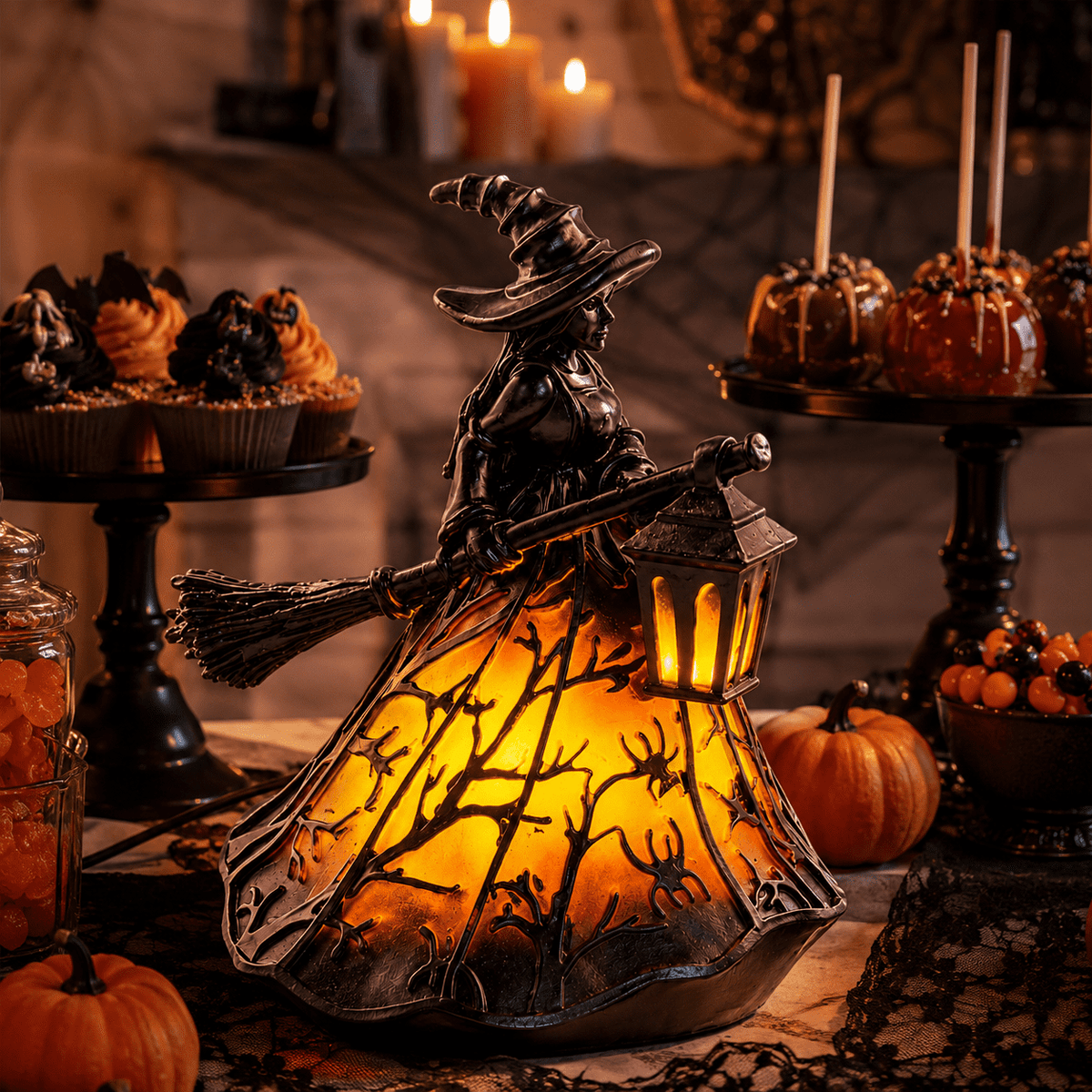 Diceymbol 11.81 Inch Halloween Ghost Night Light, Witch Hat Ghost Lamp with Jack O Lantern, Halloween Decorations Indoor for Table Mantel Party Decor