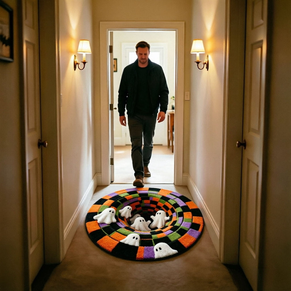 Win s Way 3D Illusion Round Halloween Rug Optical Illusion Doormat Non- Washable Entryway Decor Spooky Fall Front Door Mat for Party Decoration Available in 15.8/23.6/31.5 Inch