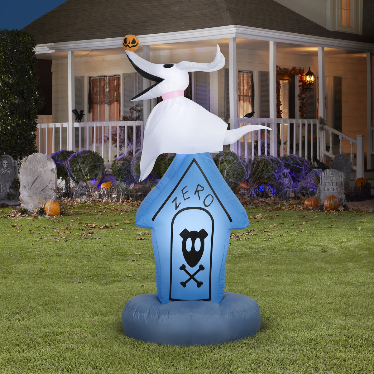 Airblown Halloween Light Zero on Teal Doghouse Tombstone Disney Yard Inflatable 5 ft