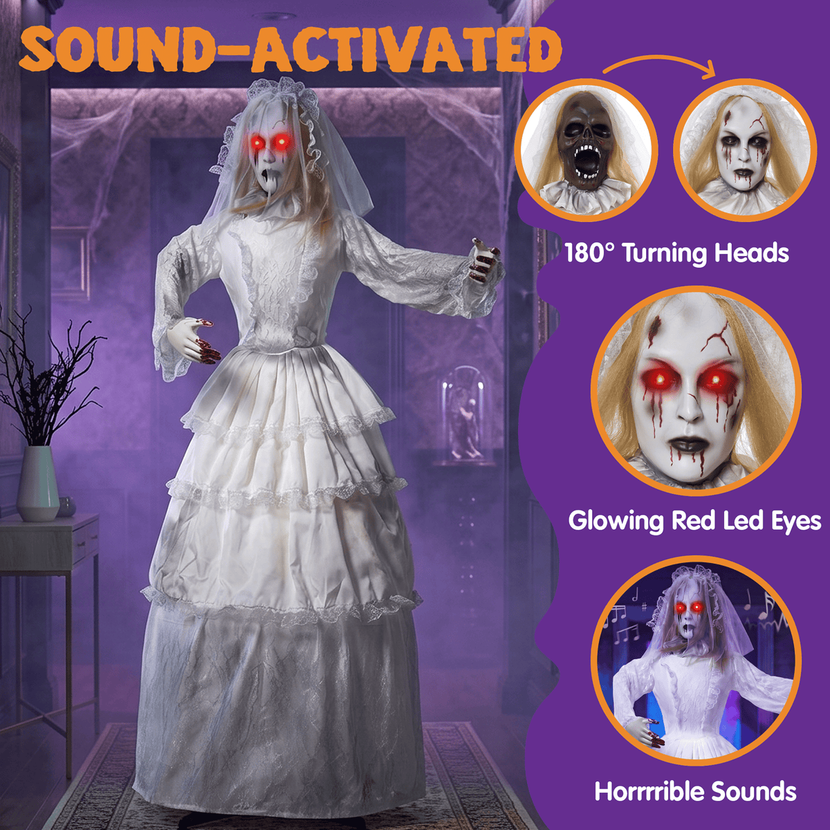Joyfy 6.2 FT (74.8") Halloween Decoration Outdoor Animatronic Ghost Doctor, Sound Activated Life-Size Standing Ghost with Rotating Head, LED Eyes & Lantern, for Scary Haunted House,Yard Decor