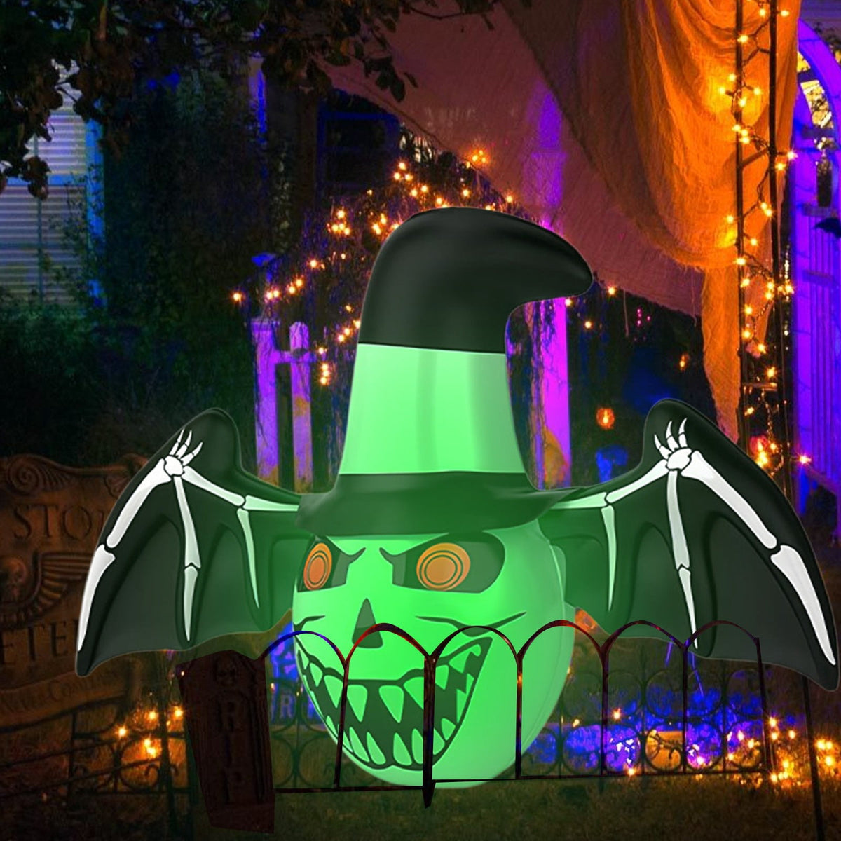 syligr Halloween Inflatable Decoration for Yard Garden, LED Color Changing Ghost Ball, PVC Blow Up Ornament for Lawn Patio Porch, Remote Control Glowing Decor for Halloween Party, 39x24 Inch