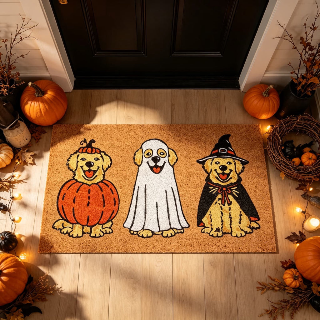 Halloween Golden Retriever Door Mat, 30"×18" Non-Slip Floor Rug, Mat for Home Porch Fall Decor & Pet Lover Housewarming Gift