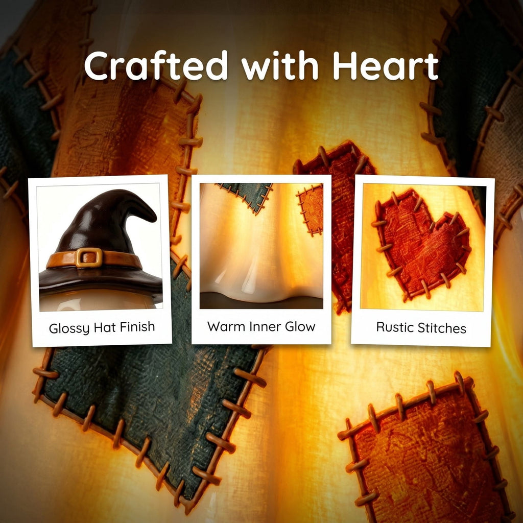 Stained Glass Witch hat lamp, 7" Halloween Gothic Mystic Room Decor Handcrafted Ceramic Phantom Figurine, USB Rechargeable LED Glowing Lantern for Bedroom Living Room Mantel Home Decor
