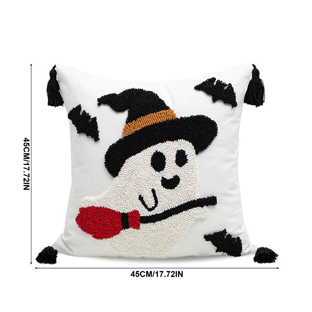 Cute Reading Ghost Plush Throw Pillow, Halloween Book & Pumpkin Bucket Ghost Stuffed Cushion, Spooky Season Decorative Pillow, for Sofa, Bedroom, Party Decor