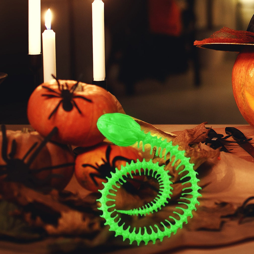 JOGZMZ Glow in the Dark Halloween Snake Skeleton - Scary Fake Reptile Prank Toy for Party Decorations, Haunted House Props (Green, Plastic)
