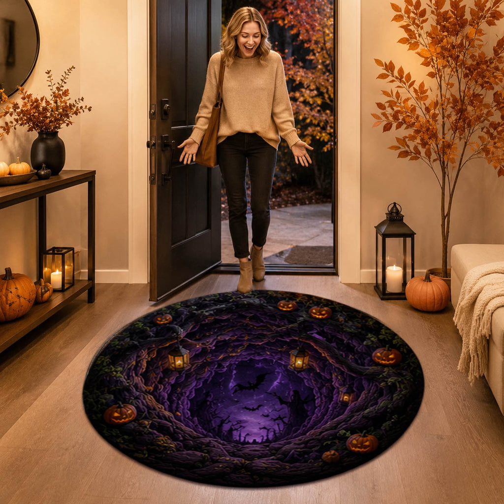 Win s Way 3D Illusion Round Halloween Rug Optical Illusion Doormat Non- Washable Entryway Decor Spooky Fall Front Door Mat for Party Decoration Available in 15.8/23.6/31.5 Inch