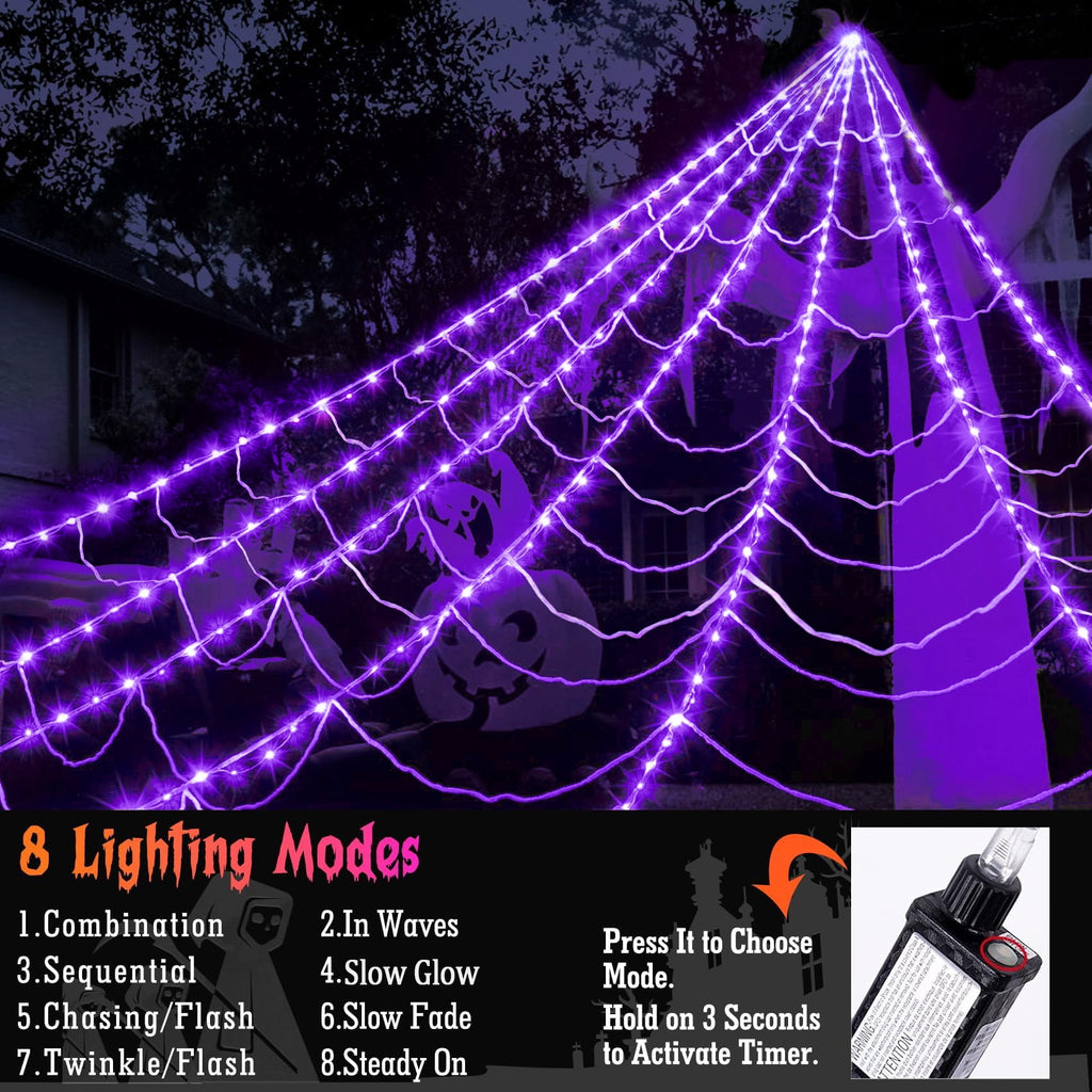Scidweet Halloween Decorations Outdoor, 350 LED Halloween Spider Web Lights with 79" Large Spider for Garden Yard Home Decor, Multicolor