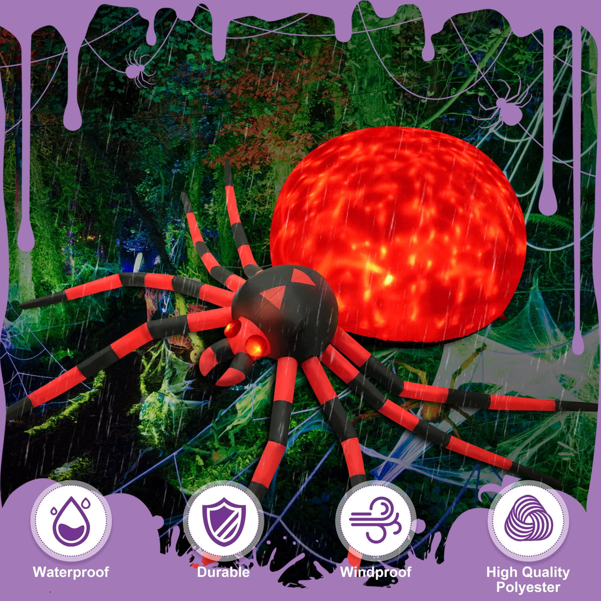 Yexmas 8FT Halloween Inflatables Outdoor Decorations Giant Spider Decorations with LED Lights and Air Pump Blow up Inflatable Green