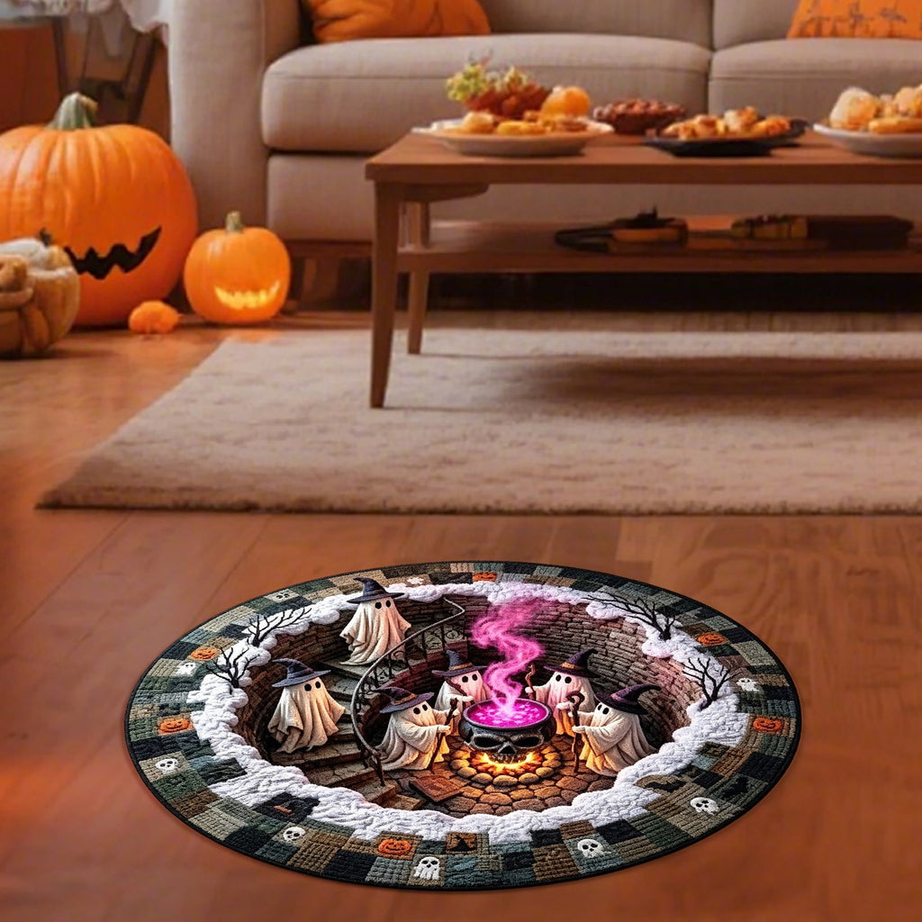 3D Halloween Rug,Halloween Quilted Round Rug 3D Illusion,Soft & Durable Fabric Non-Slip Modern Home Decor,15.7in