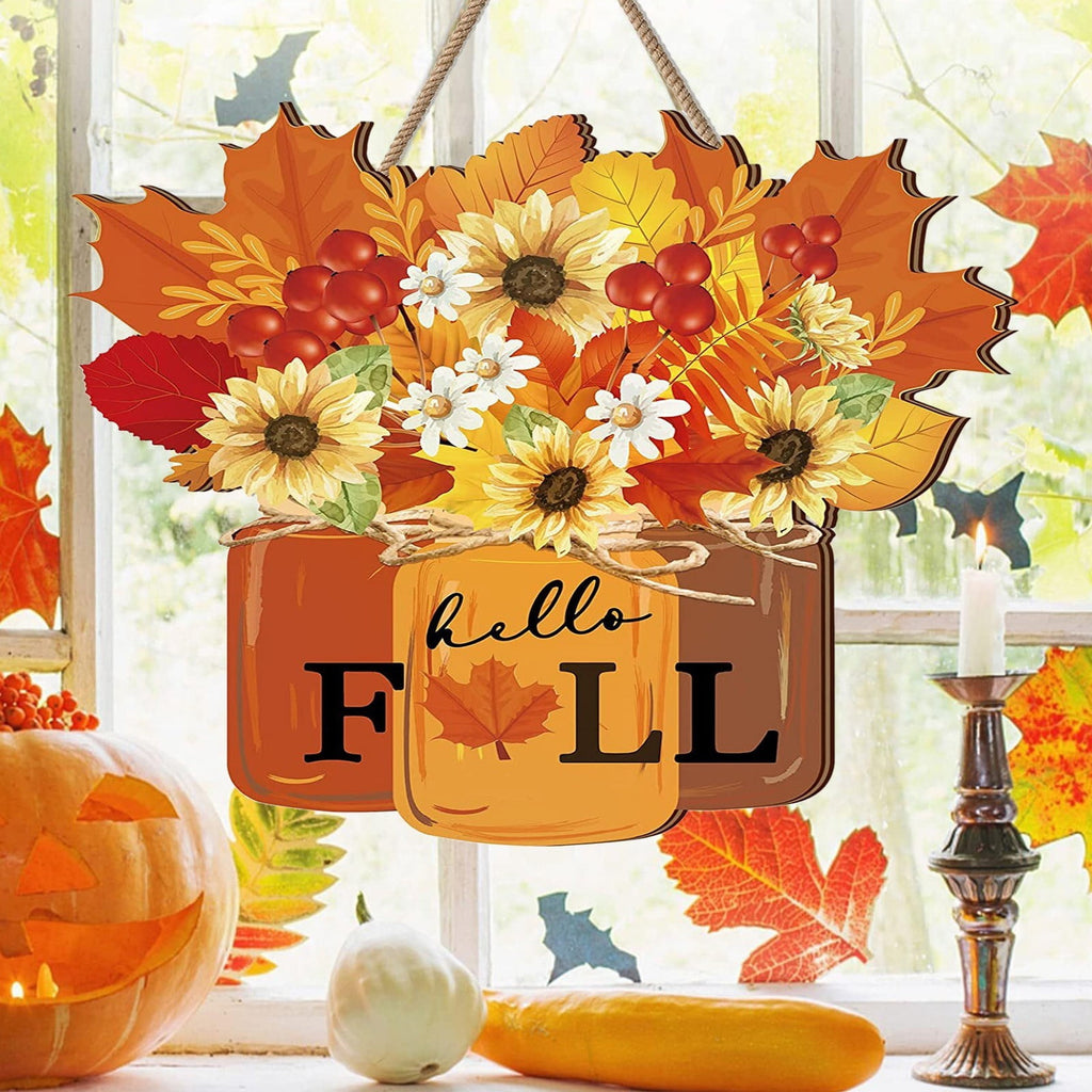 Jierger Halloween Door Decorations Indoors Outdoor Fall Wreaths for The Front Door Fall Leaves Pumpkin Wreaths for Thanksgiving Halloween Home Outdoor Indoor Window Walls Fall Decorations 11.8"x 11.8"