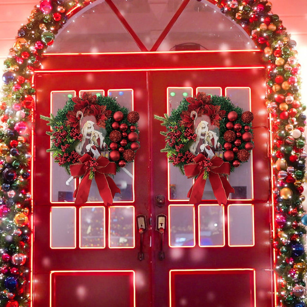 TNDBKQWR Christmas Wreath Decoration Wreath with Bow, 16 Inch Artificial Wreaths for Front Door, Christmas Decorations Halloween Decor Door