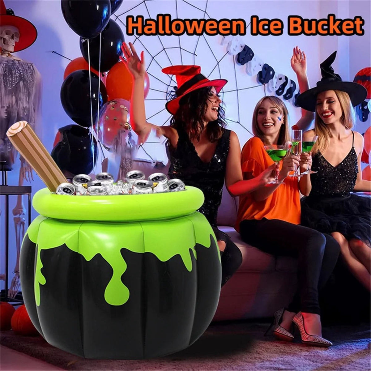 Halloween Inflatable Witch Legs Cauldron Cooler, 50+ Cans Super Capacity Drink Cooler, 40" Halloween Party Decorations for Holiday Party Home Indoor Outdoor Garden Lawn Yard