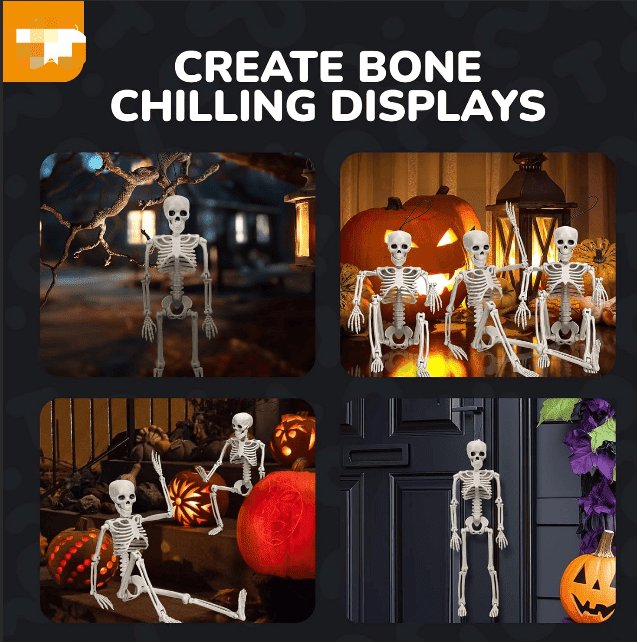4 Pack Posable Halloween Skeleton Decorations 16 Inch for Indoor Outdoor Yard