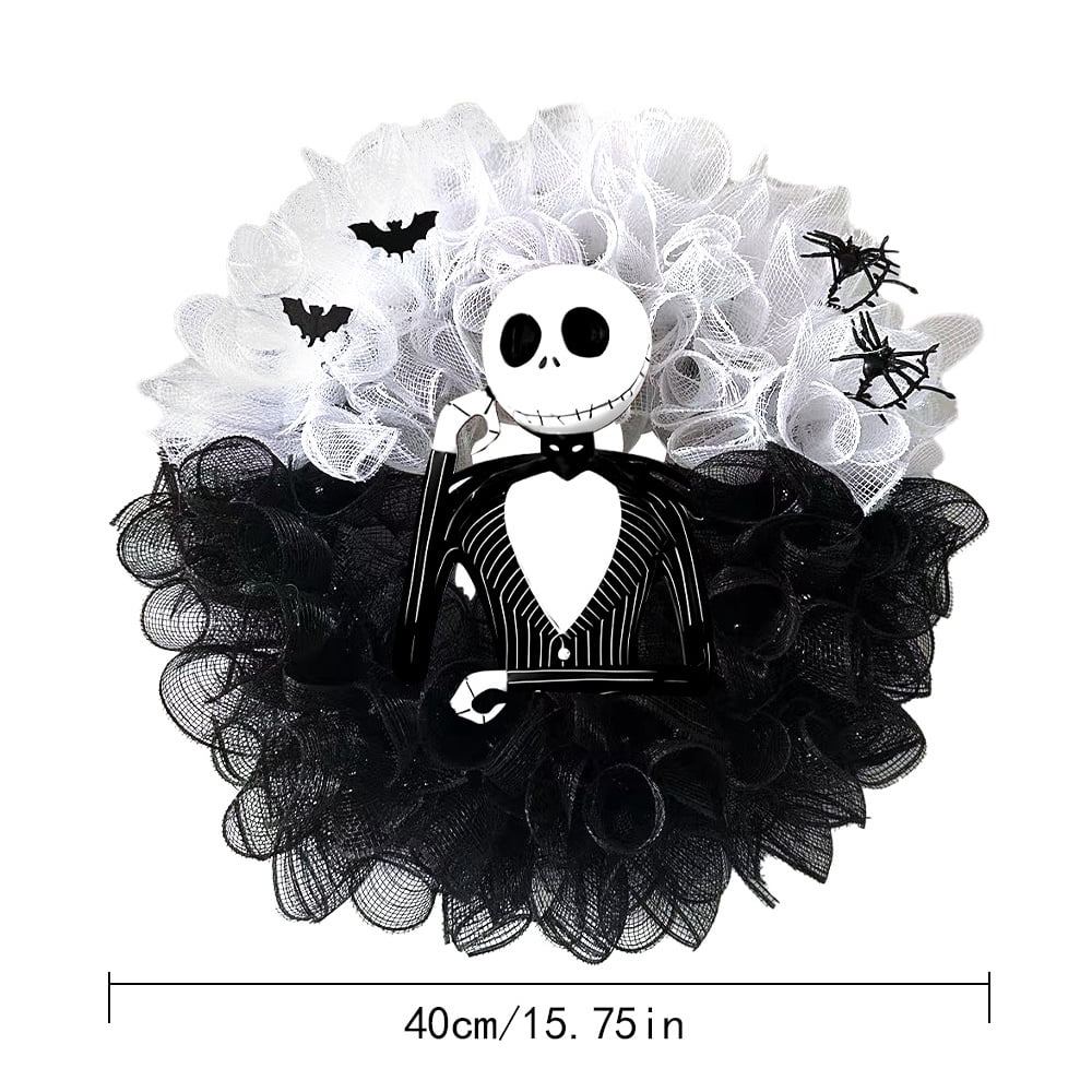 15.7" Halloween Party Skull Jack Wreath Horror Front Door Home Decor Garland Atmosphere Hanging Ring