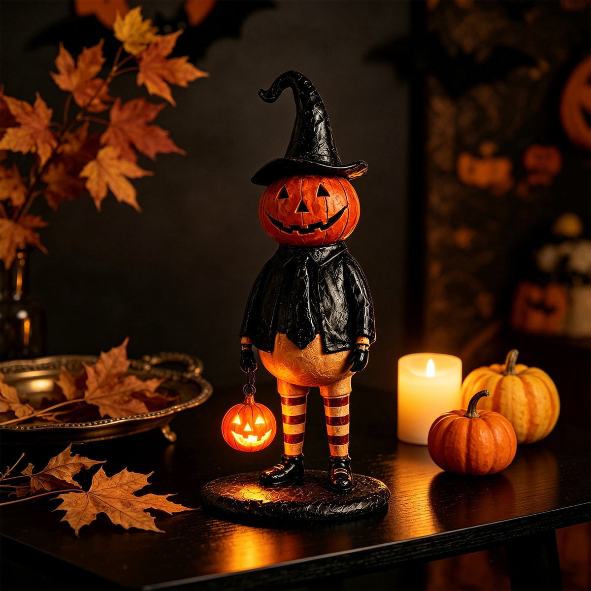 BZPIZ Witch Hat Lamp Handcrafted Retro Resin Stained Witch Hat Desk Lamp Halloween Home Decor Gothic Wizard Hats Night Light for Bedroom & Bookshelf