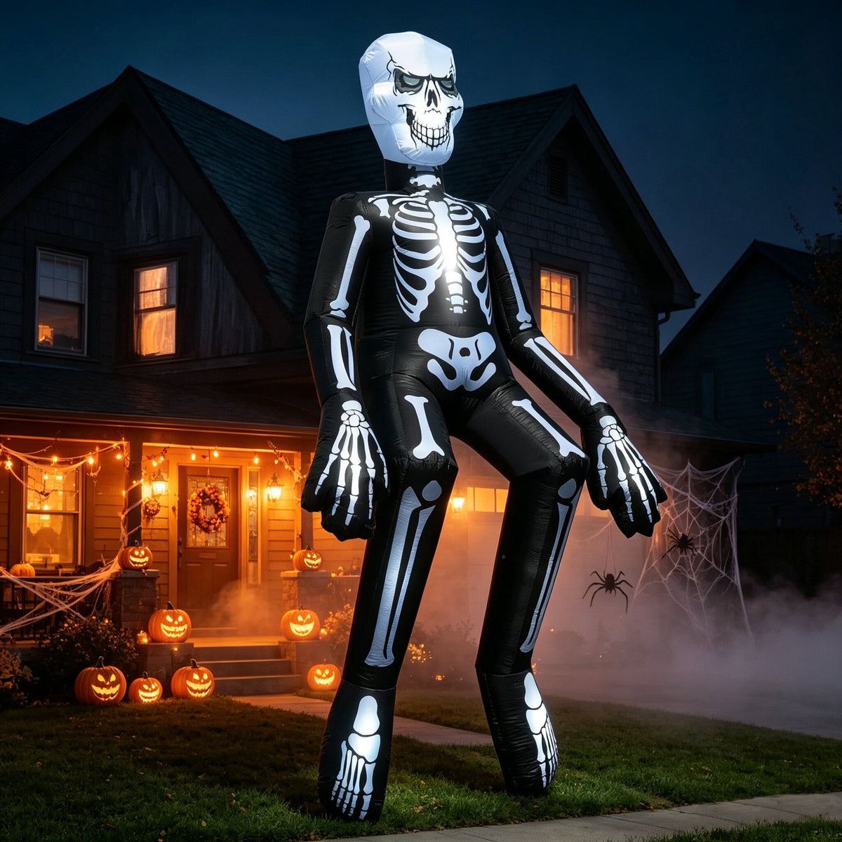 Halloween Inflatables Outdoor Decorations, 10.5ft Sitting Skeleton Halloween Outdoor Inflatables Decorations Skeleton Blow Up Built in Lights Air Pump for Halloween Party Yard Garden Party Supplies