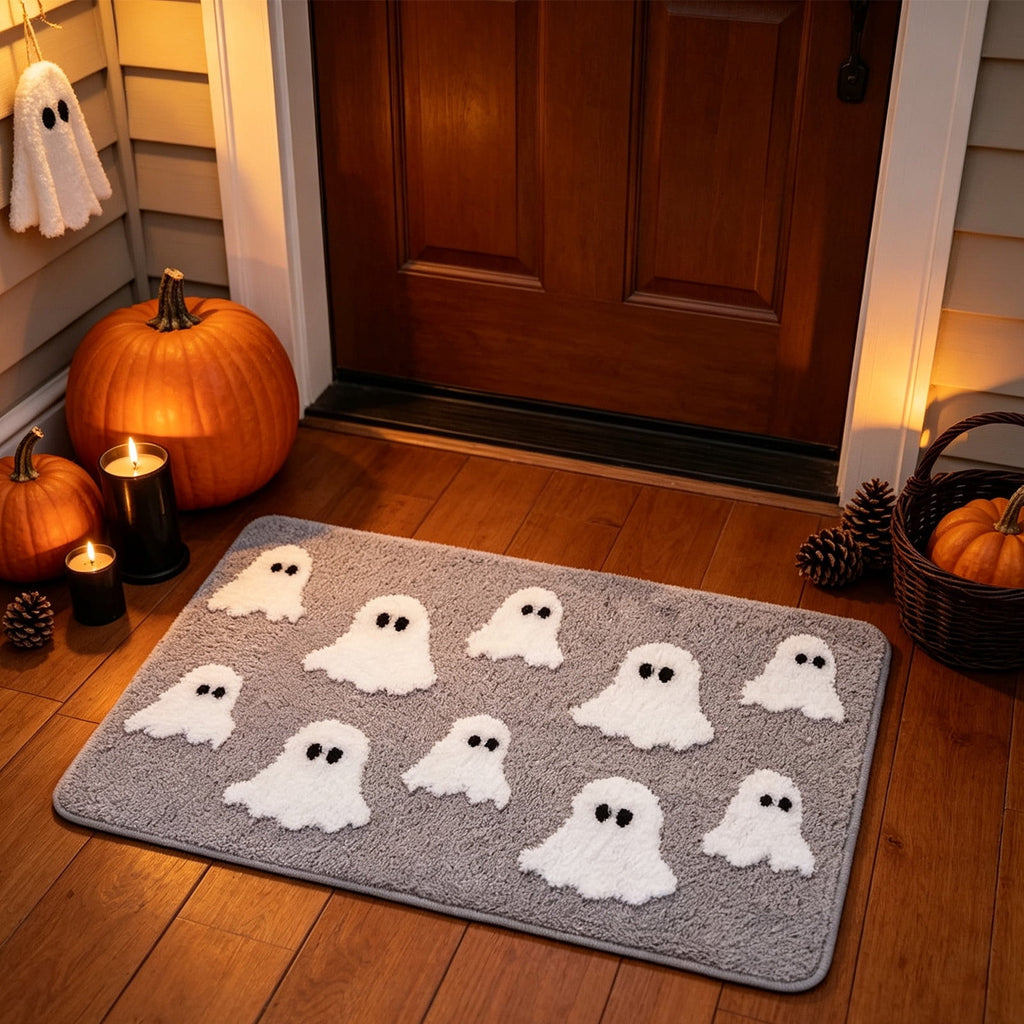 Halloween Ghost Door Mat, Cute Welcome Mat for Front Door Porch Entryway Haunted Outdoor Decor Spooky Decorative Entrance Doormat Non Slip Halloween Rug, 16" x 24"