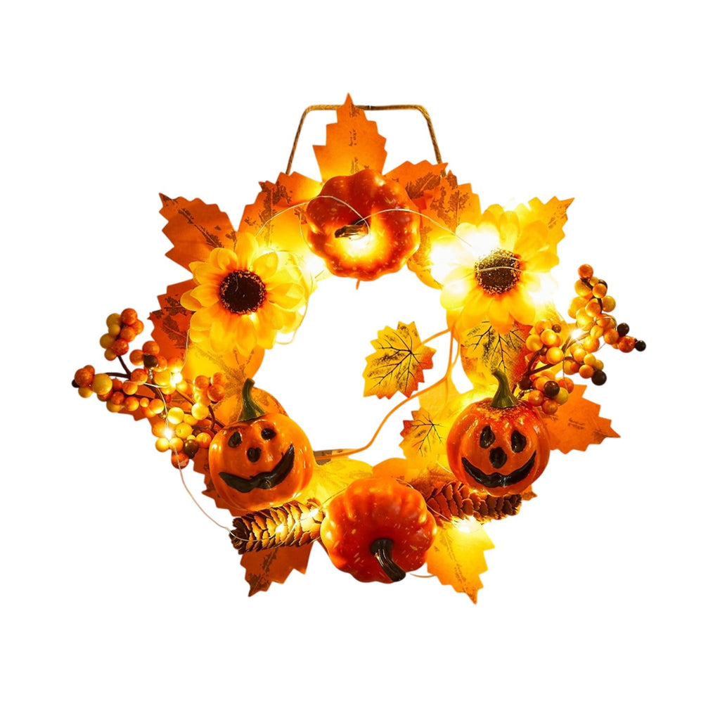Halloween Wreath Festival Decoration Maple Leaf Pumpkin Wall Hanging Arrangement Harvests Festival Door Hanging Fall Decor for Fireplace Porch Table 11.81 in