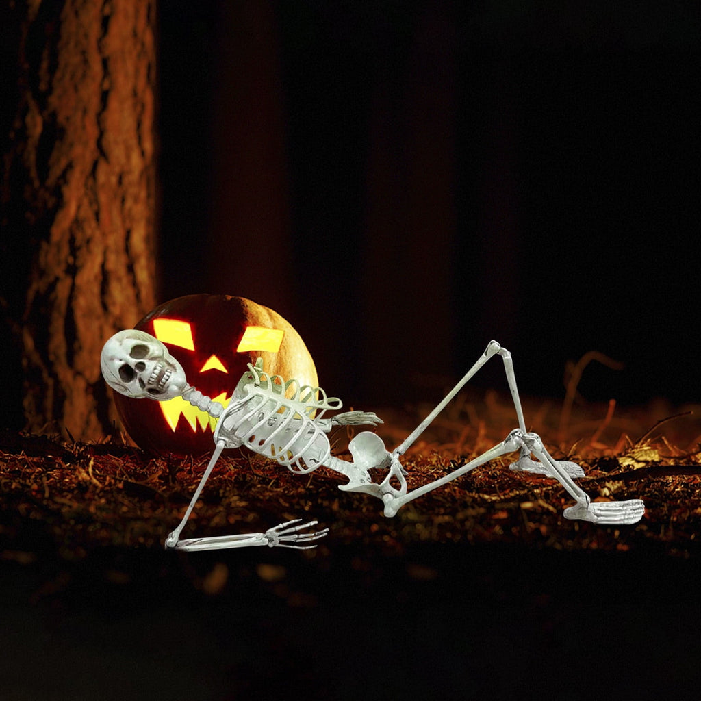 3ft Posable Skeleton Prop, Life Size Full Body Plastic Halloween Skeleton Decor with Movable Joints for Indoor Outdoor Yard and Party Display
